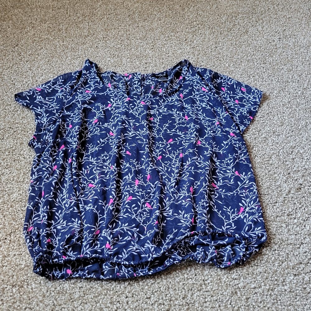 Torrid Navy See through White Pink Floral Blouse